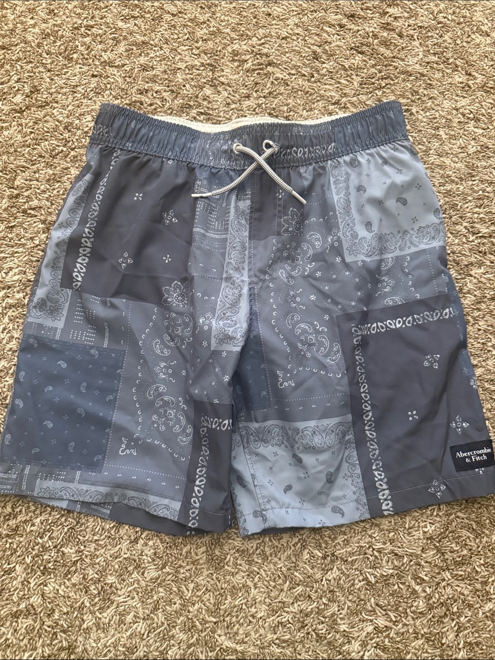 Abercrombie Kids Blue Patchwork Bandana Swim Trunks